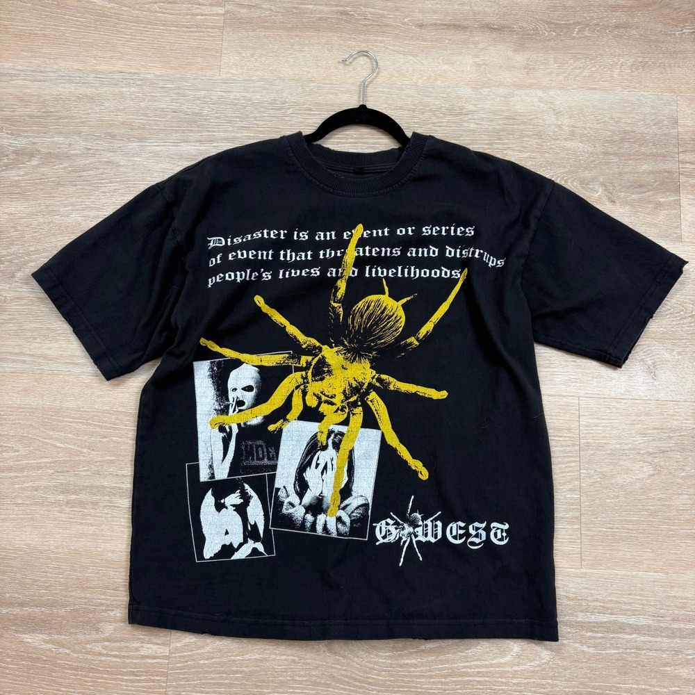 G-WEST Graphic T-Shirt Yellow Spider Disaster Gothic Print Men's M
